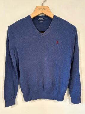 Polo by Ralph Lauren Men's Blue V-Neck Sweater 100% Pima Cotton